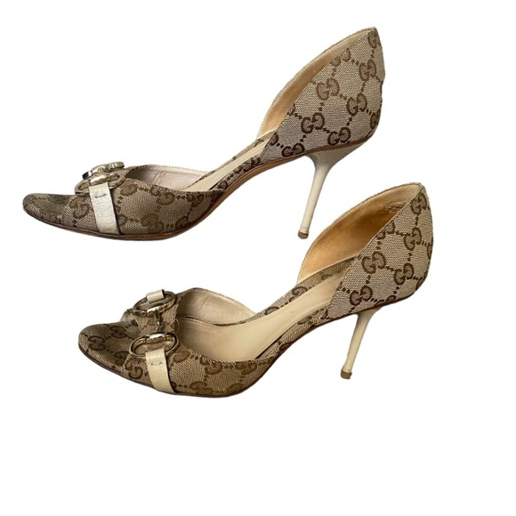 Gucci Beige GG Canvas Hollywood Horsebit D'orsay Pumps Size:7.5 - Picture 2 of 13